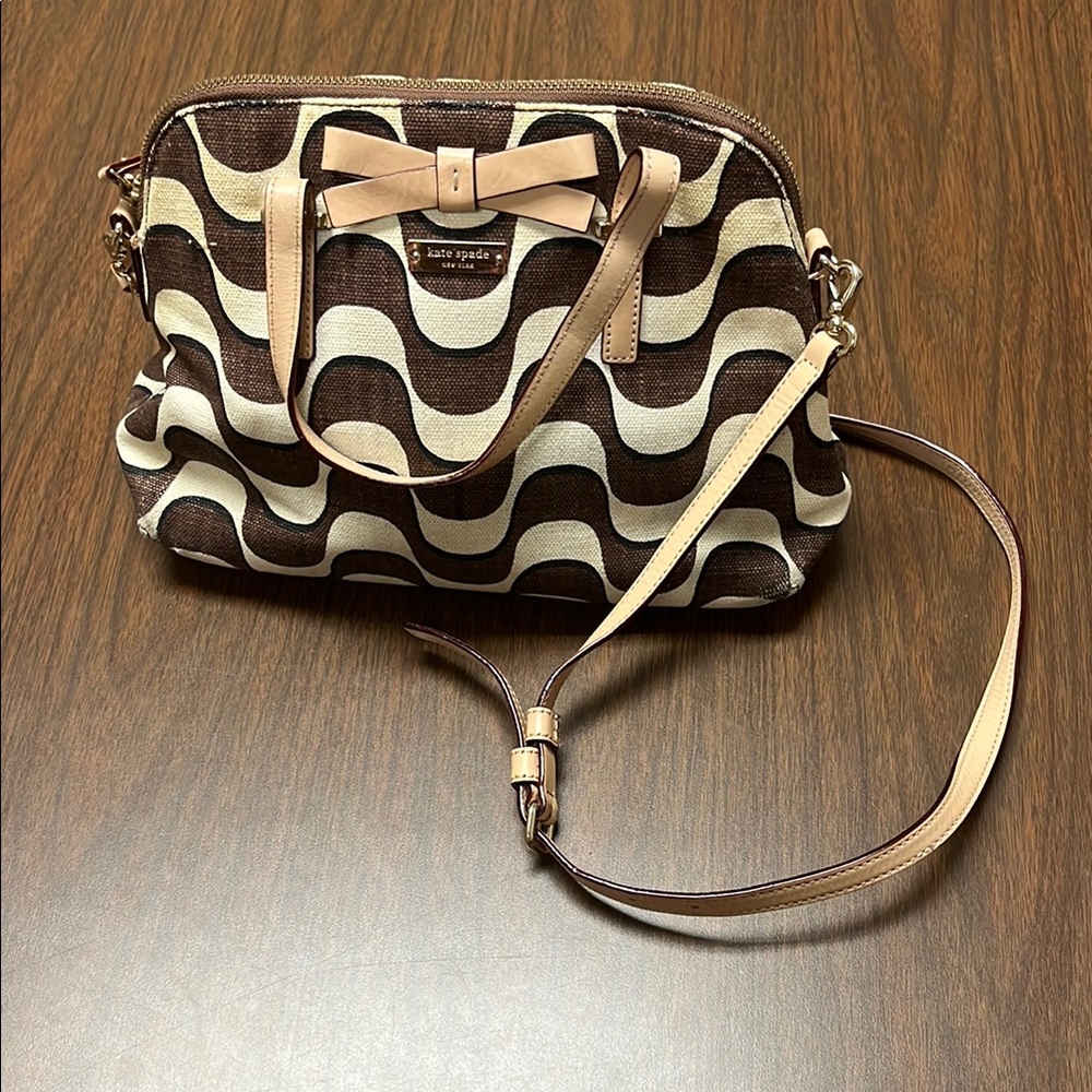 Kate Spade Brown and Cream Wave‎ Pattern Bag